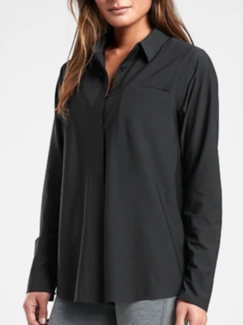 Athleta Urbanite Black Button Down Top XL